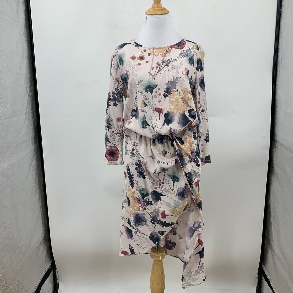 Haute Hippie Twist Front Asymmetrical Dress Women M Medium Floral Quarter Sleeve - Picture 7 of 14